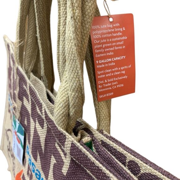 Trader Joe’s Coffee Beans Jute Tote Bag – 1967 Pasadena Design Reusable Shopper - Picture 4 of 4